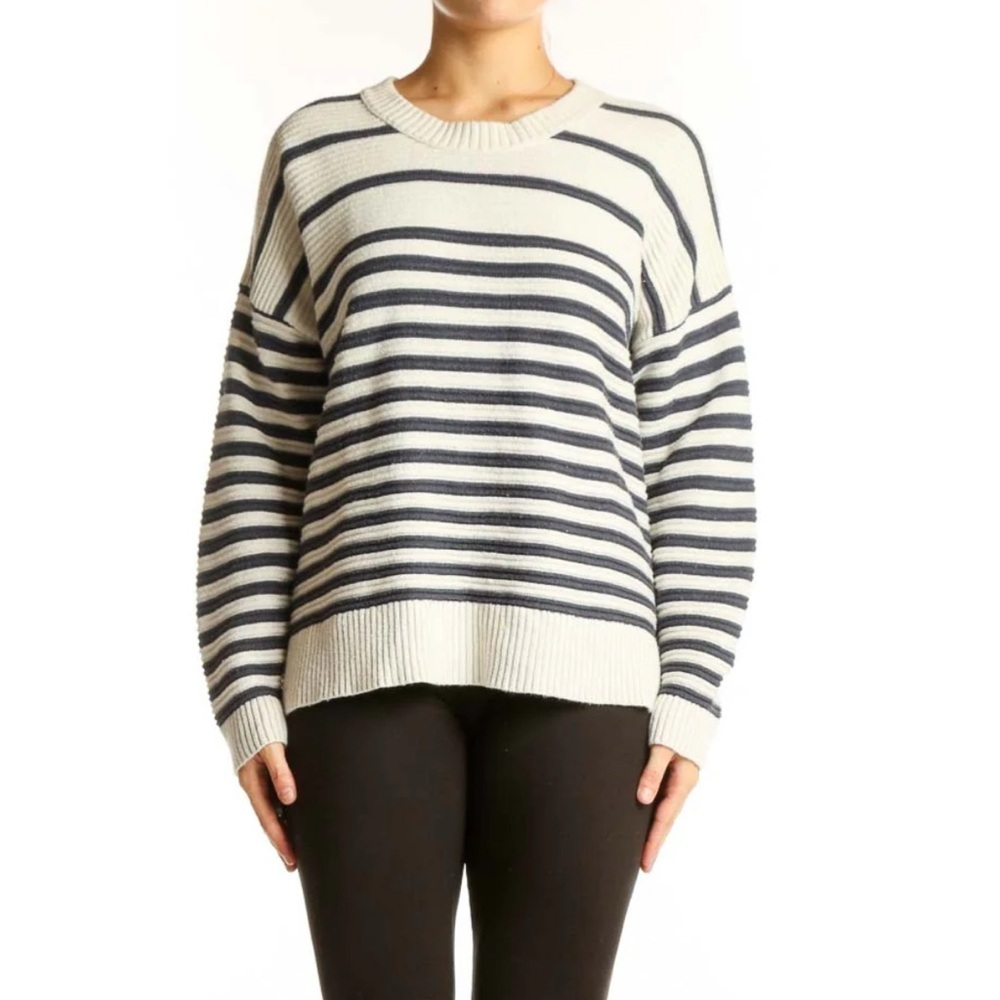 MADEWELL women’s navy & cream colored striped button back boxy sweater size XS